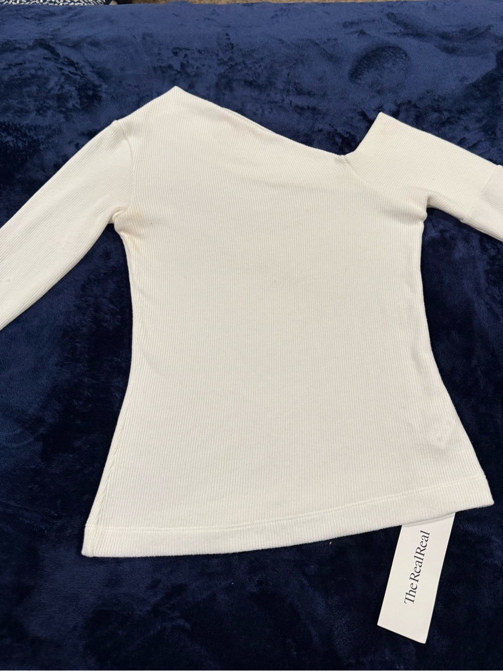 Enza Costa Ivory Ribbed Asymmetrical Long Sleeve Top